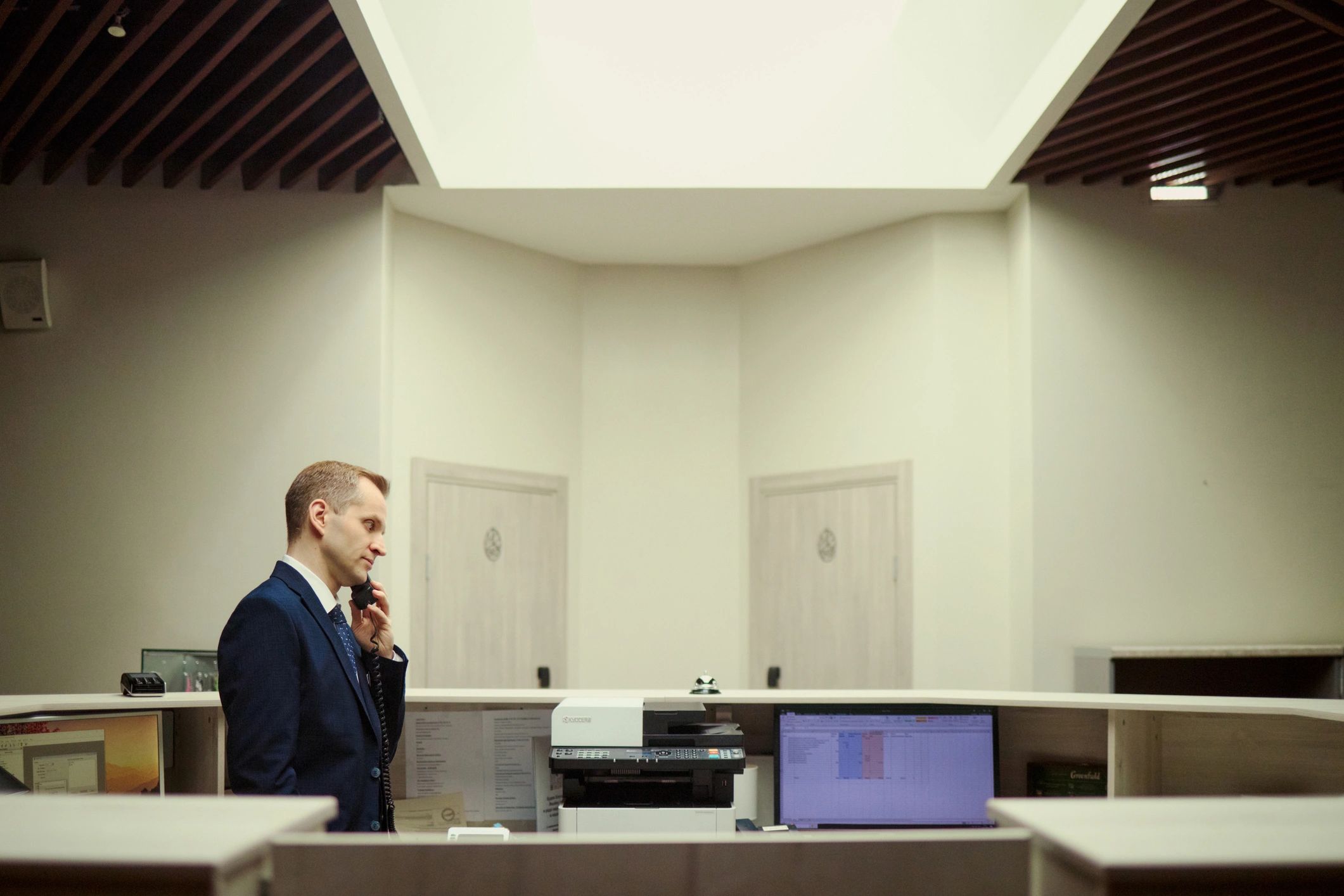 Professional office setting representing confidential investigative work
